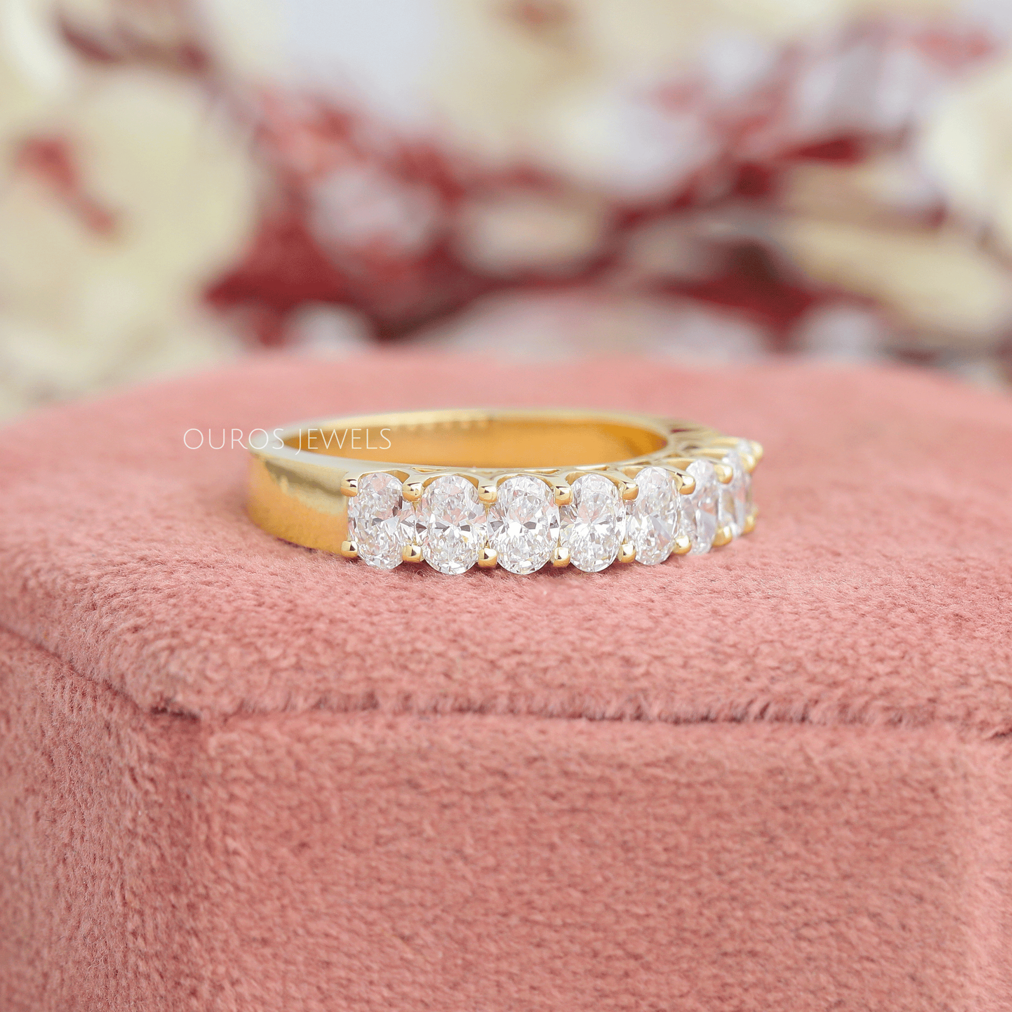 Oval Shape Half Eternity Wedding Band