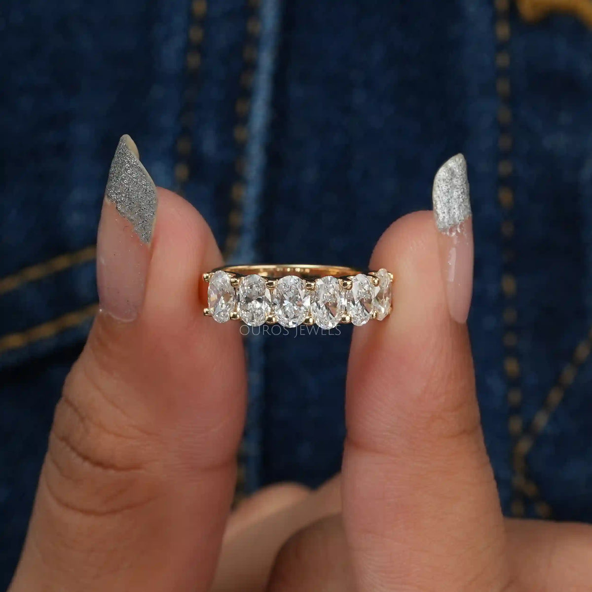 Oval Cut Lab Diamond Wedding Band Rings
