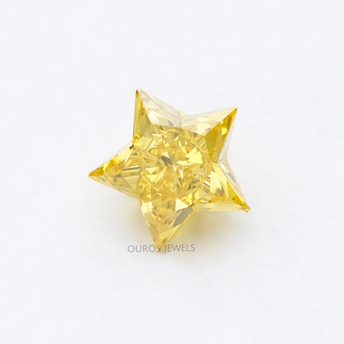 front view of fancy star cut yellow lab grown diamond loose