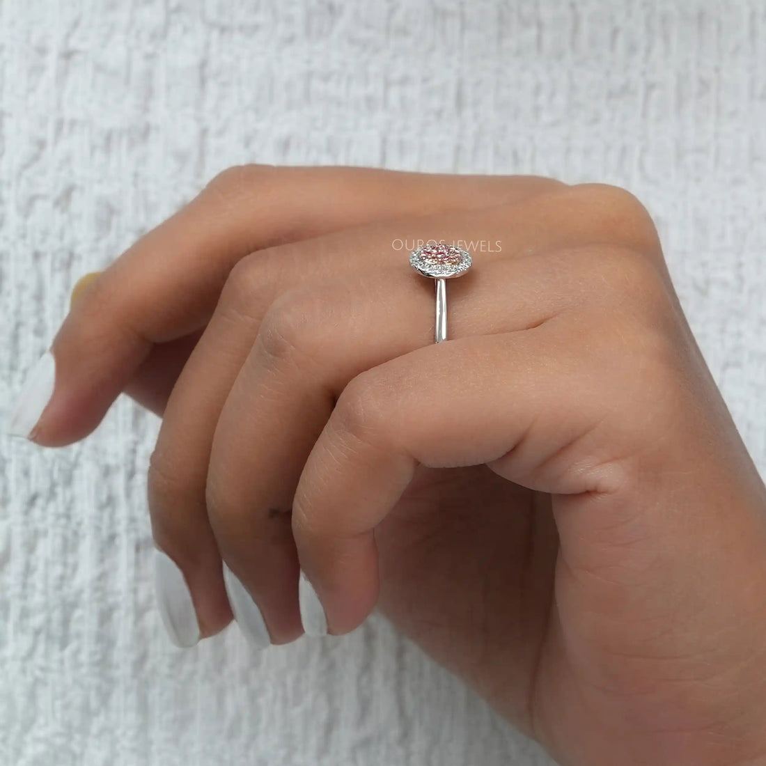Pink Round Cut Cluster Halo Diamond Anniversary Ring