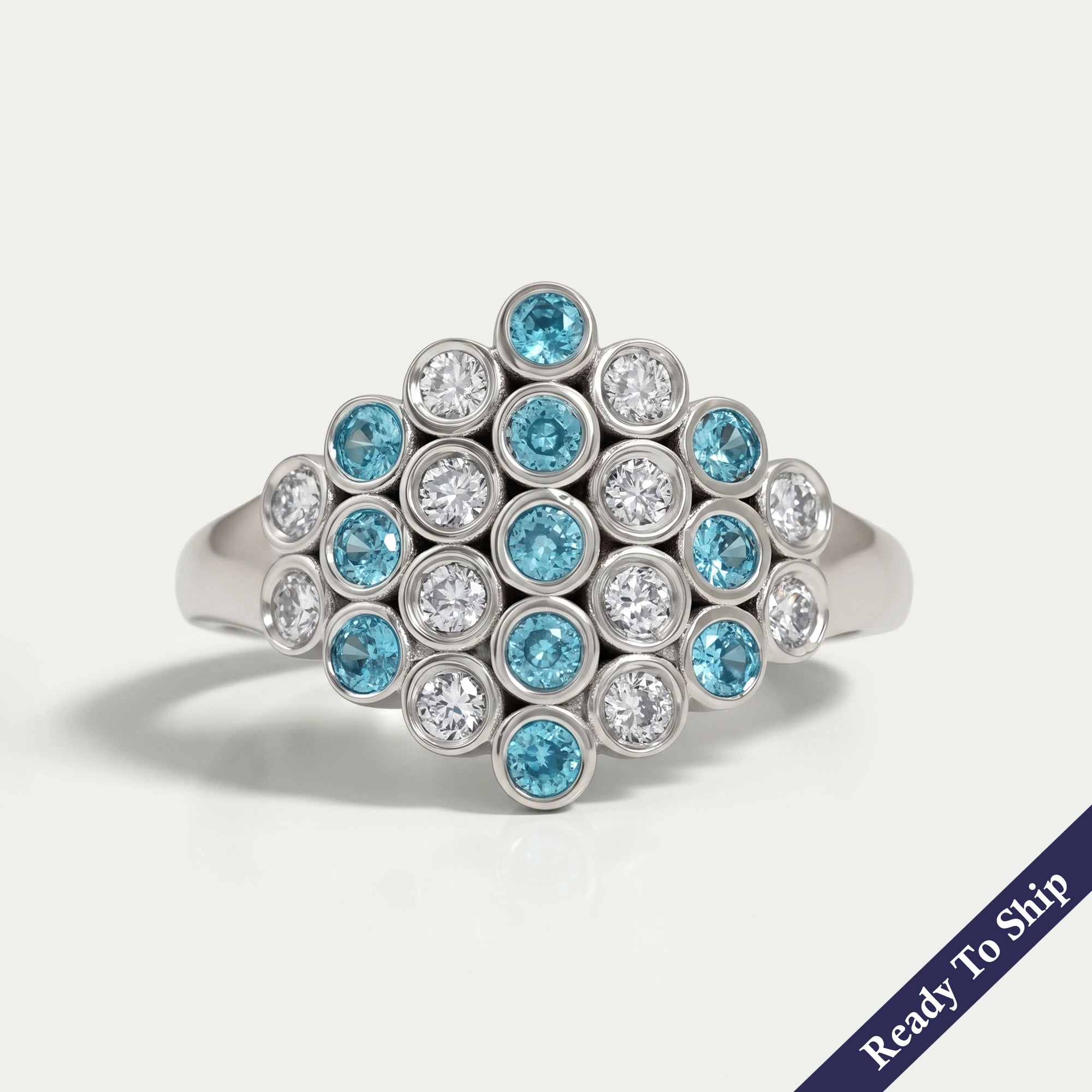 Paraiba Round Gemstone Bezel Set Wedding Ring