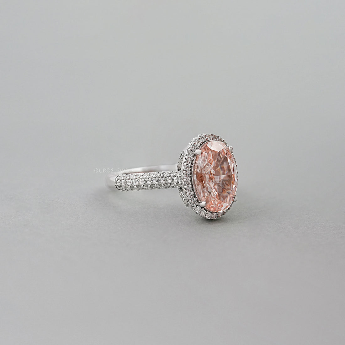 Fancy Pink Oval Diamond Pave Set Accent Ring Ring