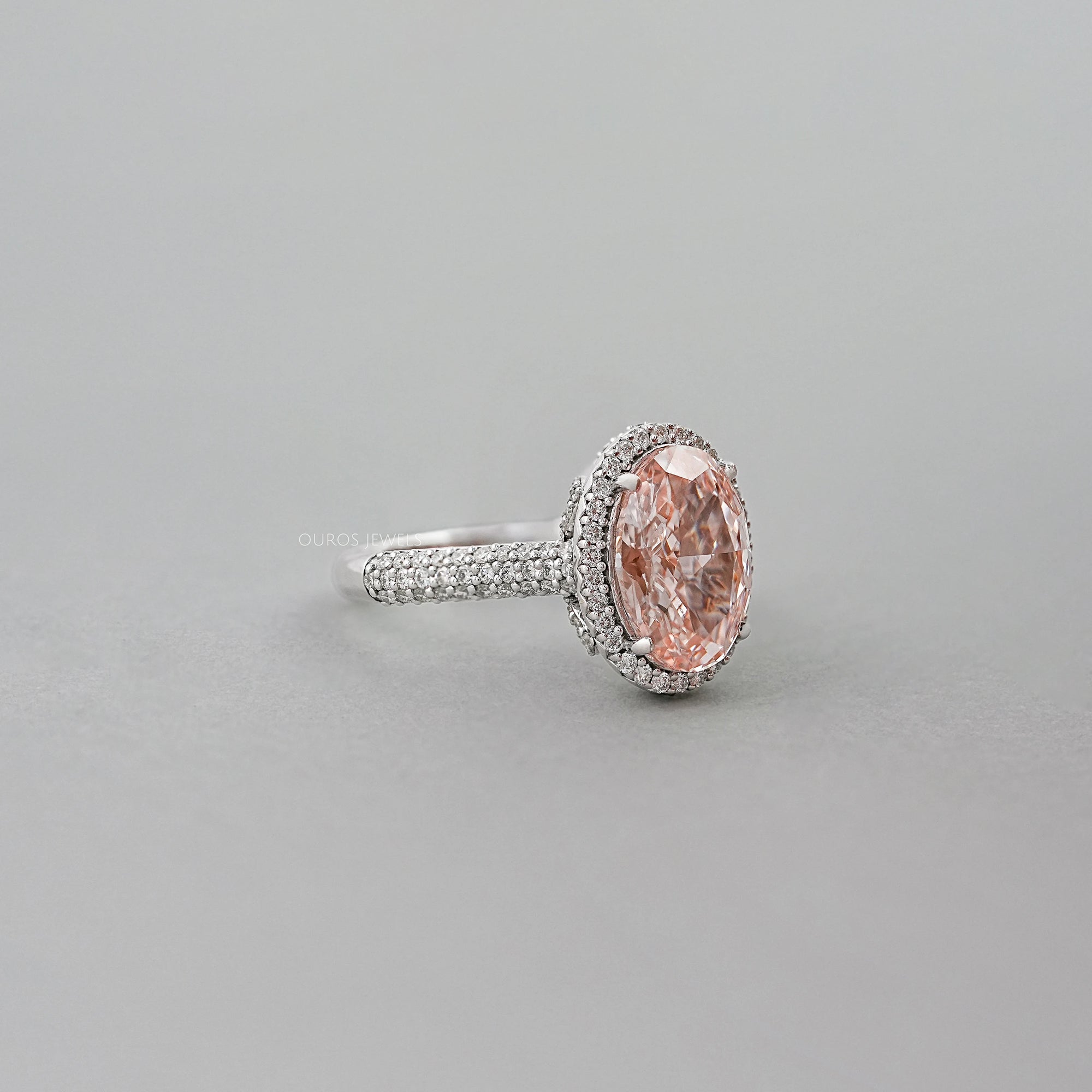 Fancy Pink Oval Diamond Pave Set Accent Ring Ring