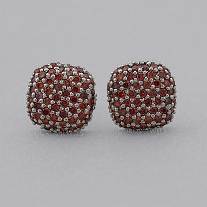 Red Round Cut Lab Diamond Pave Set Stud