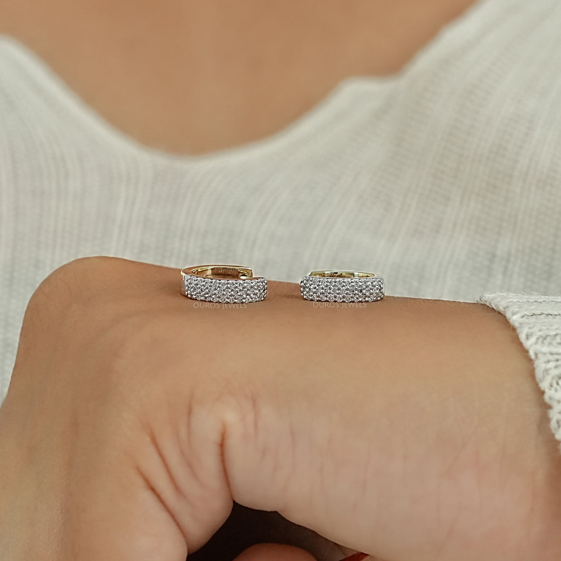 Round Lab Diamond Pave Set Huggie Earrings Earrings