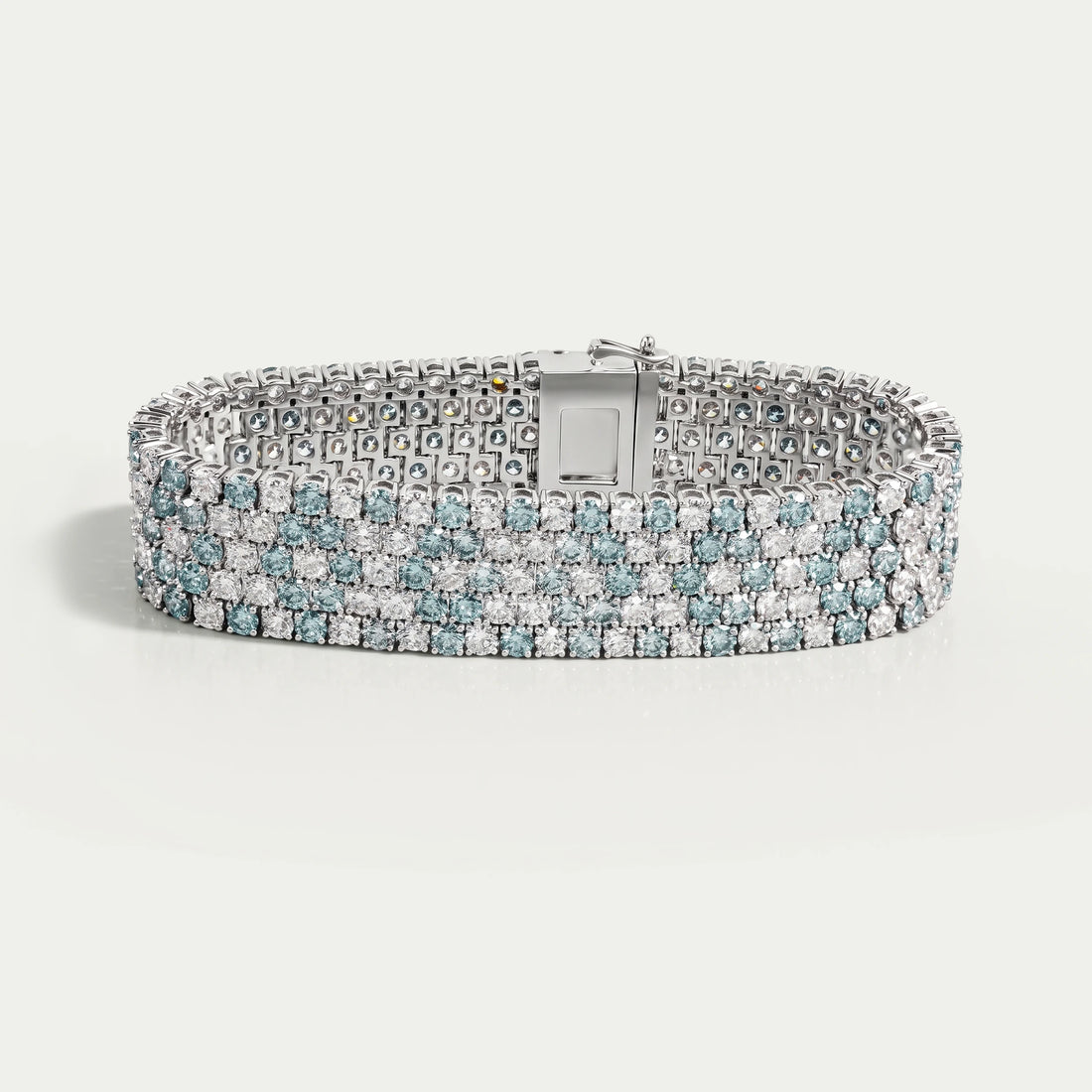 Fancy Blue Round Cut Lab Diamond Wide Bracelet Bracelet