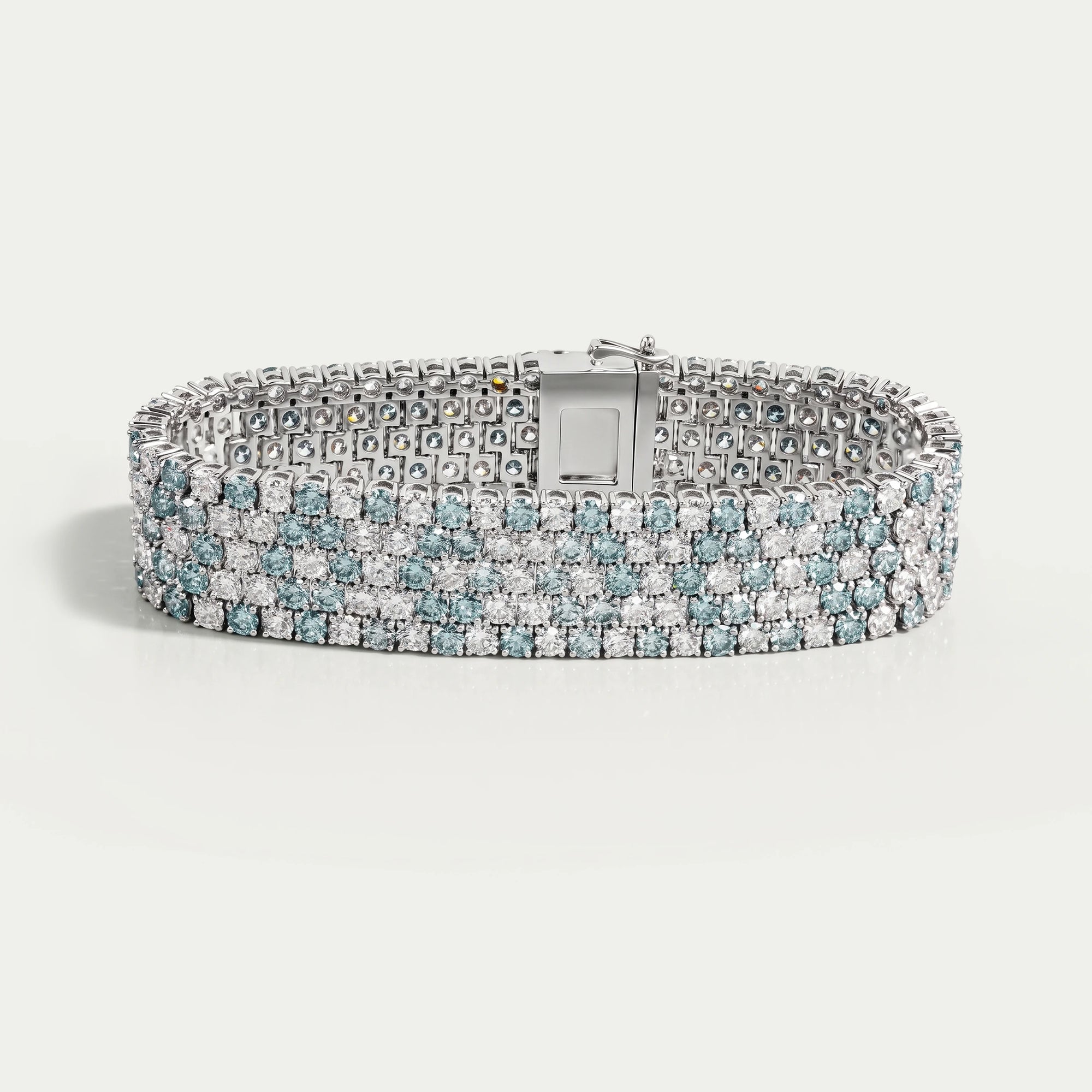 Fancy Blue Round Cut Lab Diamond Wide Bracelet Bracelet