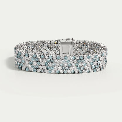 Fancy Blue Round Cut Lab Diamond Wide Bracelet Bracelet