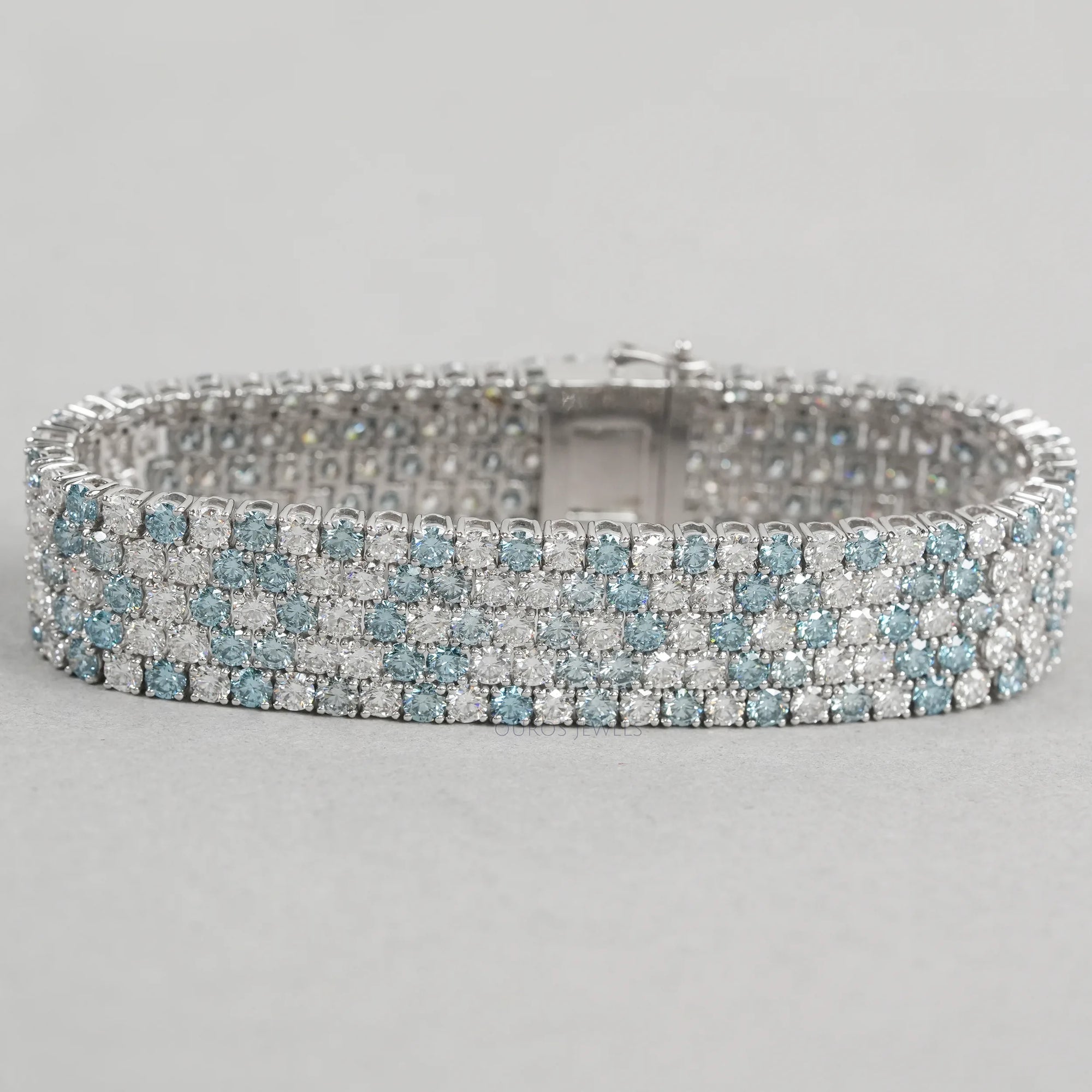 Fancy Blue Round Cut Lab Diamond Wide Bracelet Bracelet