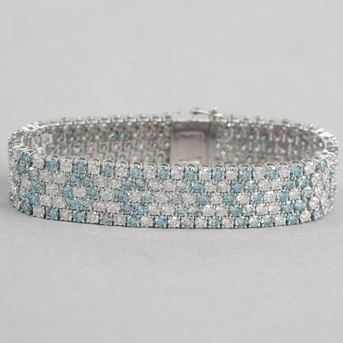 Bracelet large fantaisie avec diamants de laboratoire taille ronde bleu