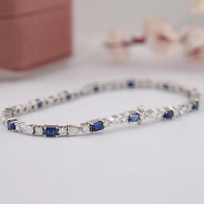 Emerald Cut Sapphire And Lab Diamond Bracelet