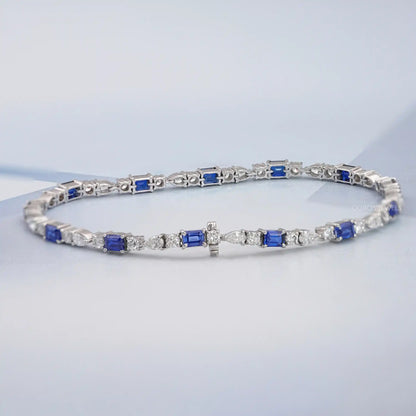 Emerald Cut Sapphire And Lab Diamond Bracelet