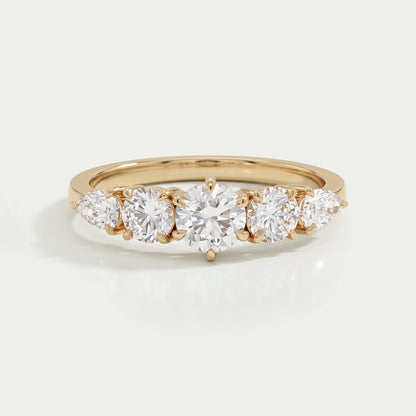Round And Pear Diamond Five Stone Engagement Ring Rings