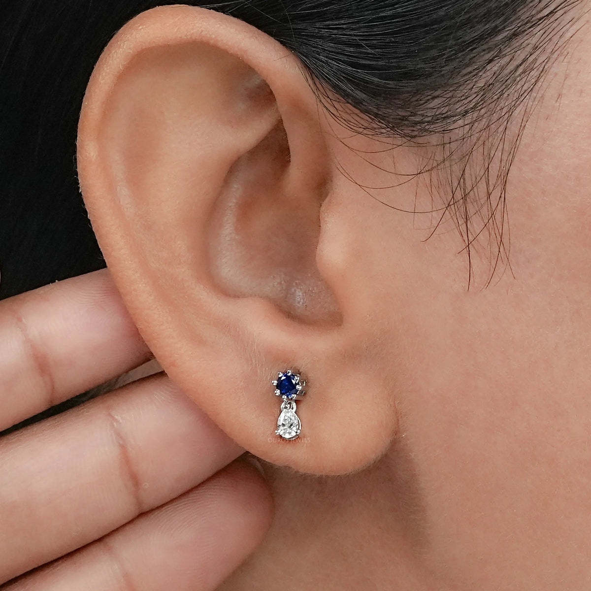Sapphire Round Cut Gemstone Dangle Earrings