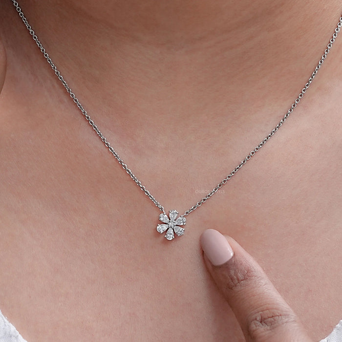 Pear Cut Lab Diamond Flower Pendant