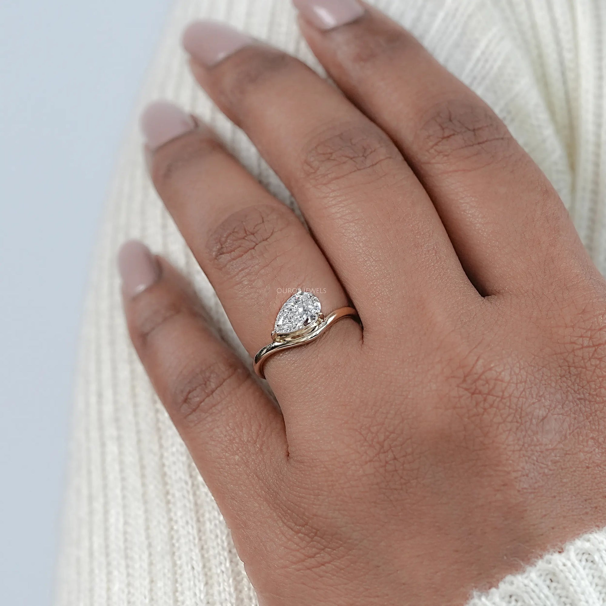 Pear Cut Lab Grown Diamond Curved Solitaire Ring Ring