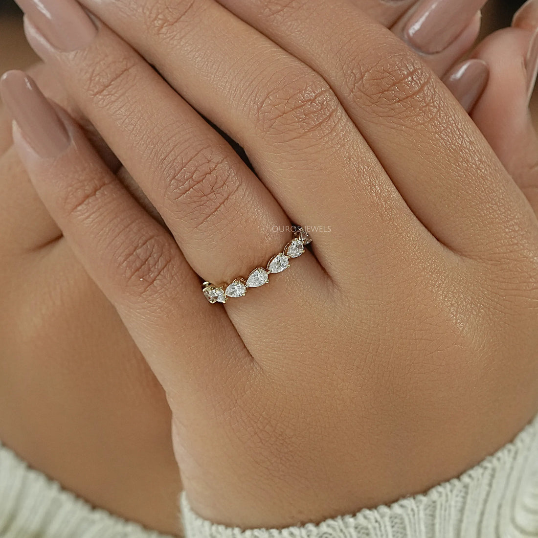 East West Pear Cut Lab Diamond Full Eternity Band Ring