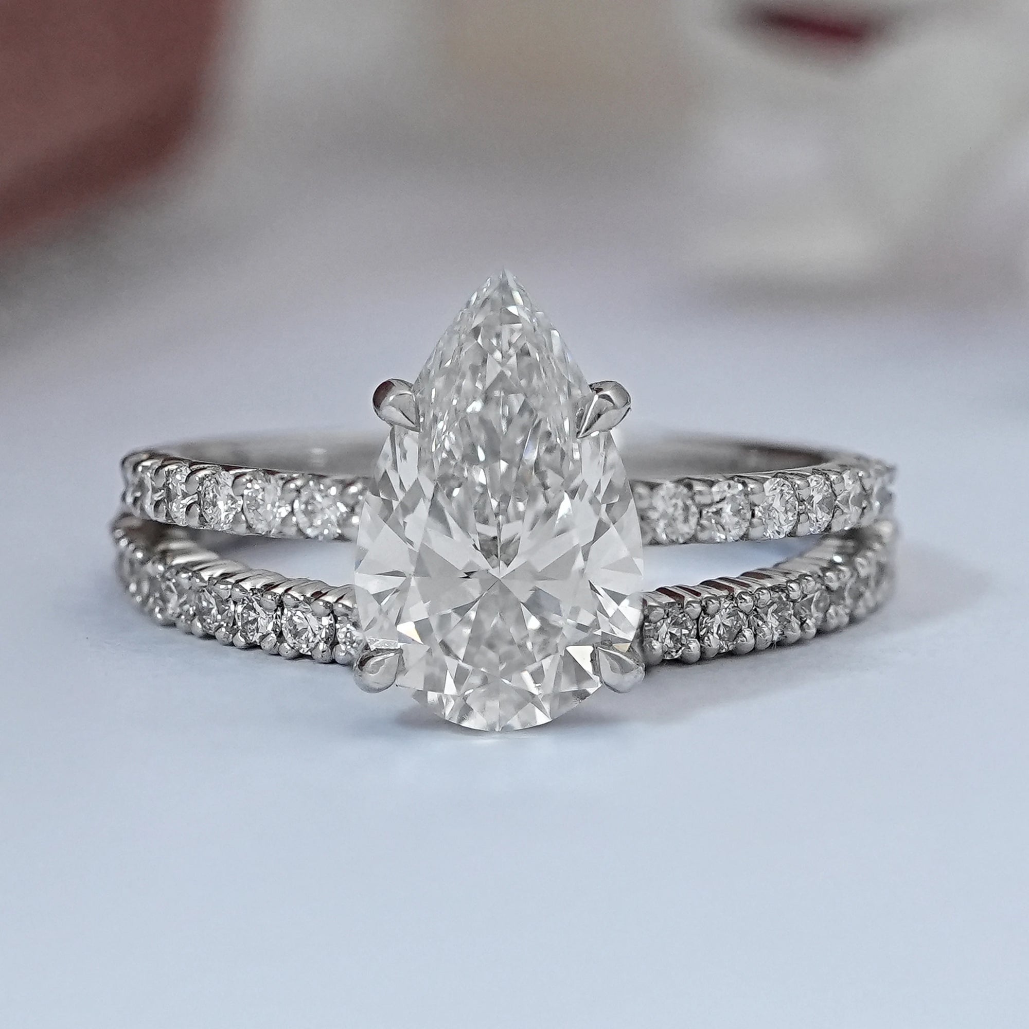 Pear Cut Solitaire Accent Bridal Ring Set