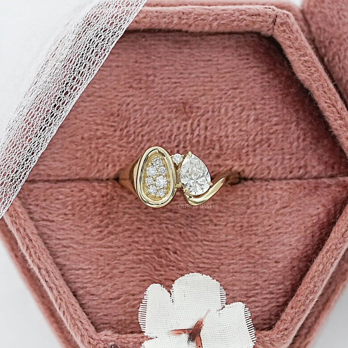 Pear And Pave Signet Set Bypass Ring