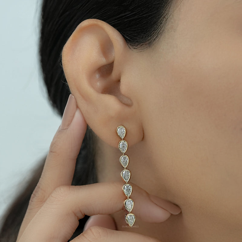 Pear Diamond Bezel Set Dangle Earrings