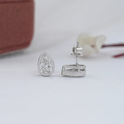 Bezel Set Pear Lab Diamond Stud Earrings
