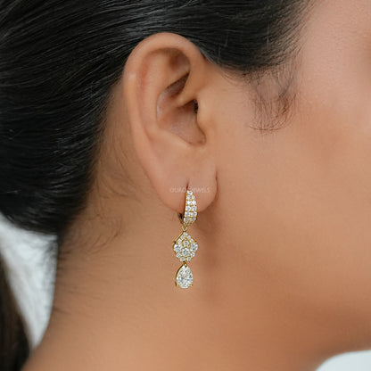 Pear And Round Diamond Pave Dangle Hoop Earrings Earring
