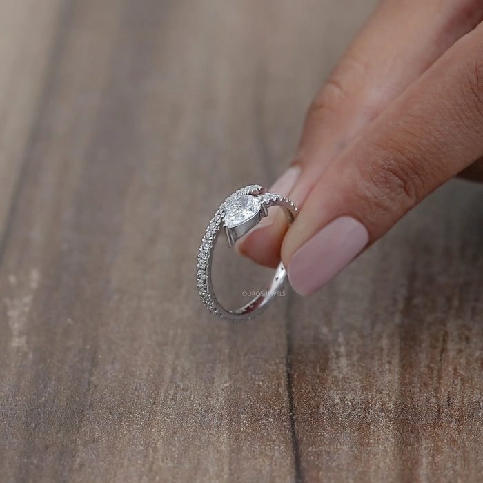 Pear Cut Lab Diamond Spiral Anniversary Ring