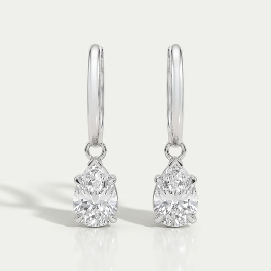 Pear Cut Lab Diamond Dangle Hoop Earrings Earrings