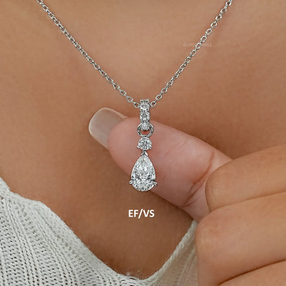 Pear And Round Lab Diamond Drop Pendant