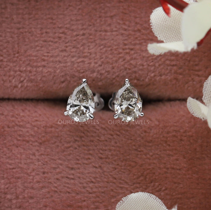 Olive Pear Diamond Stud Earrings