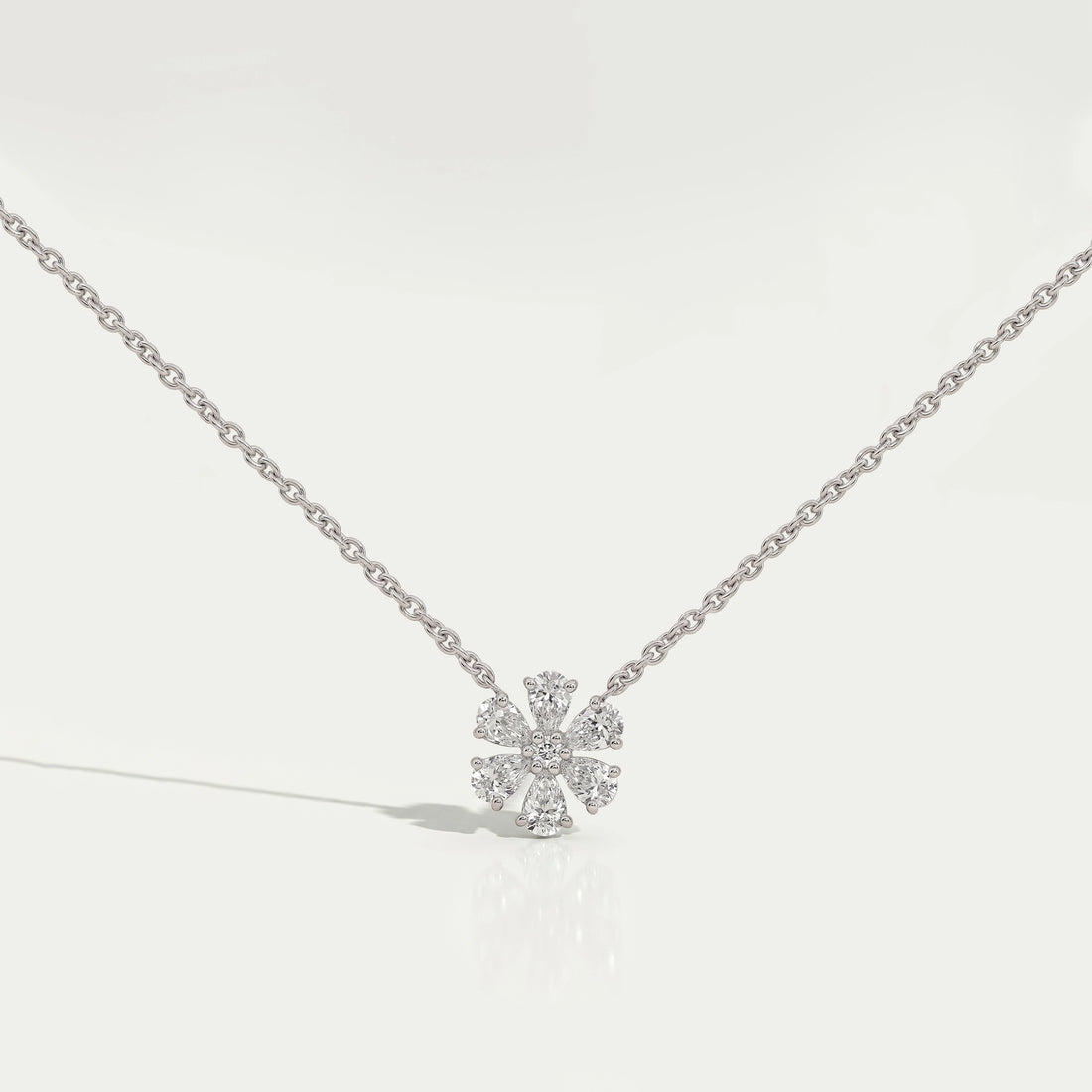 Pear Cut Lab Diamond Flower Pendant Necklaces