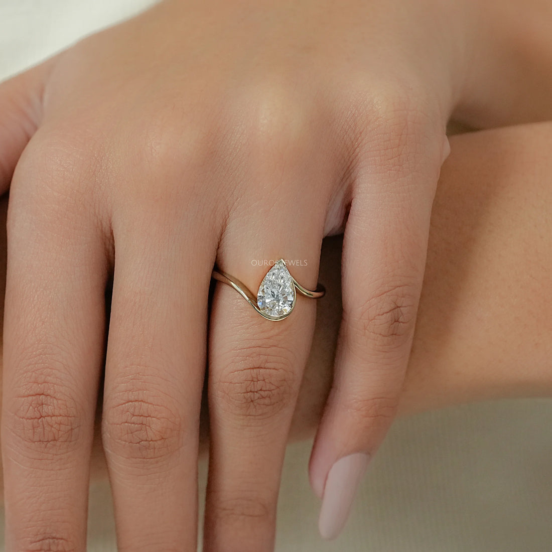 Pear Diamond Half Bezel Set ByPass Ring Rings