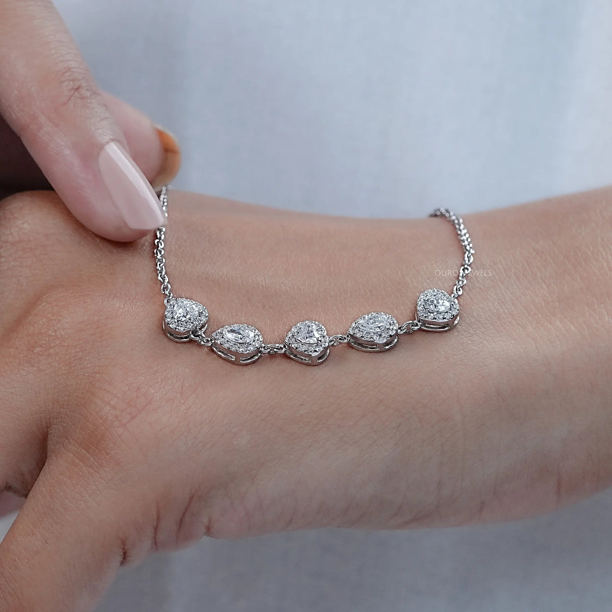 Five Stone Halo Lab Diamond Chain Bracelet Bracelet