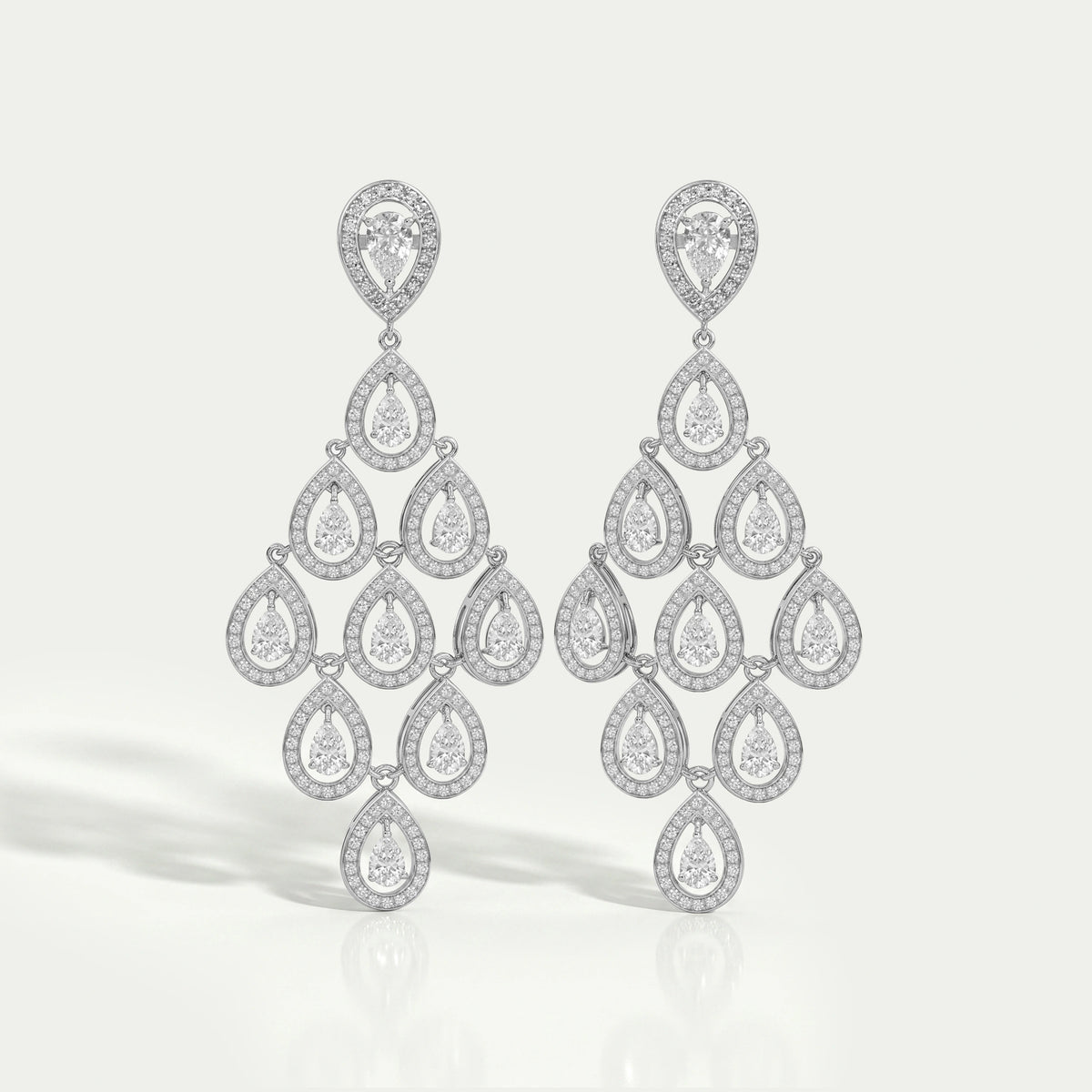 Pear Diamond Halo Set Dangle Chandelier Earrings