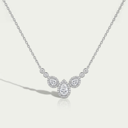 Pear Cut Halo Teardrop Chain Necklace