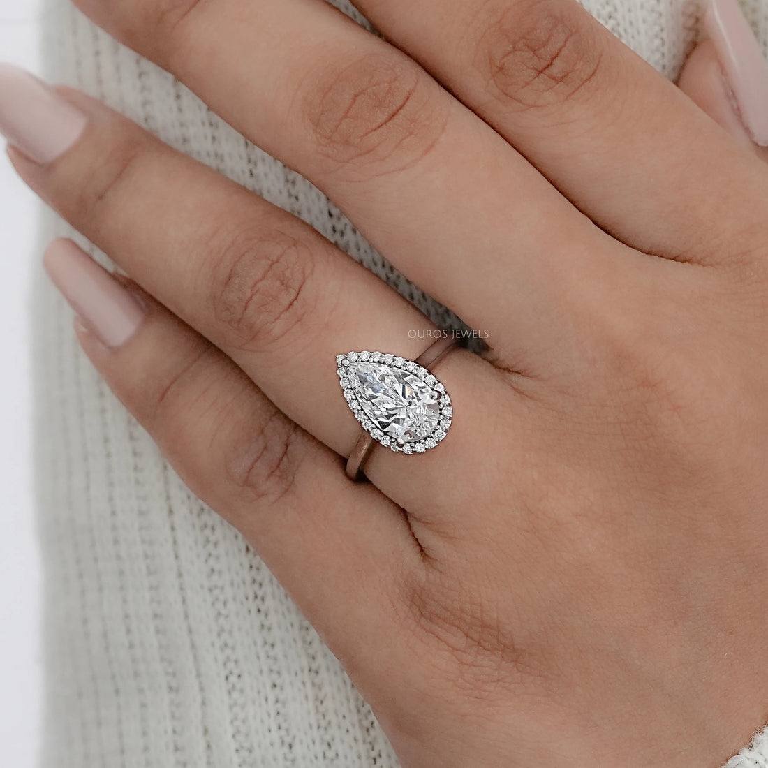 Pear Lab Diamond Halo Solitaire Engagement Ring Rings