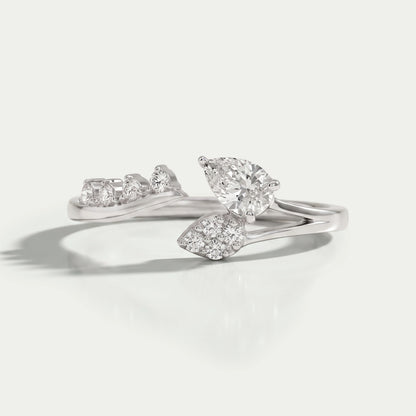 Alliance de mariage à manchette ouverte en forme de poire et de feuille de diamant