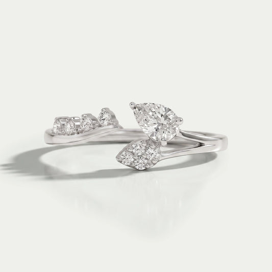 Alliance de mariage à manchette ouverte en forme de poire et de feuille de diamant