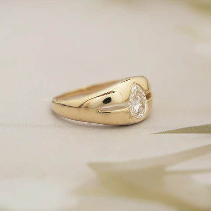 Old Mine Pear Lab Diamond Men's Wedding Ring