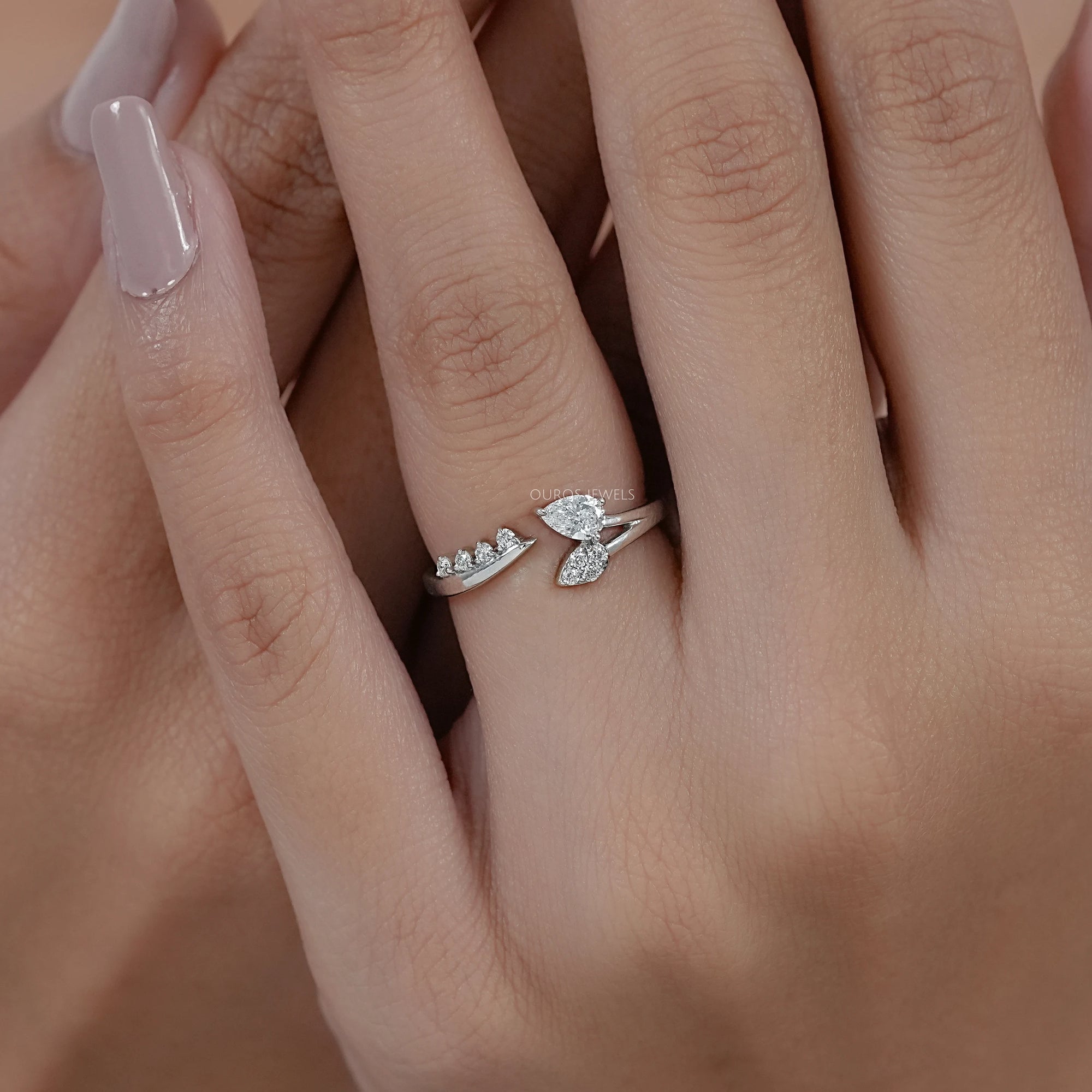 Pear Diamond Leaf Open Cuff Wedding Ring Rings
