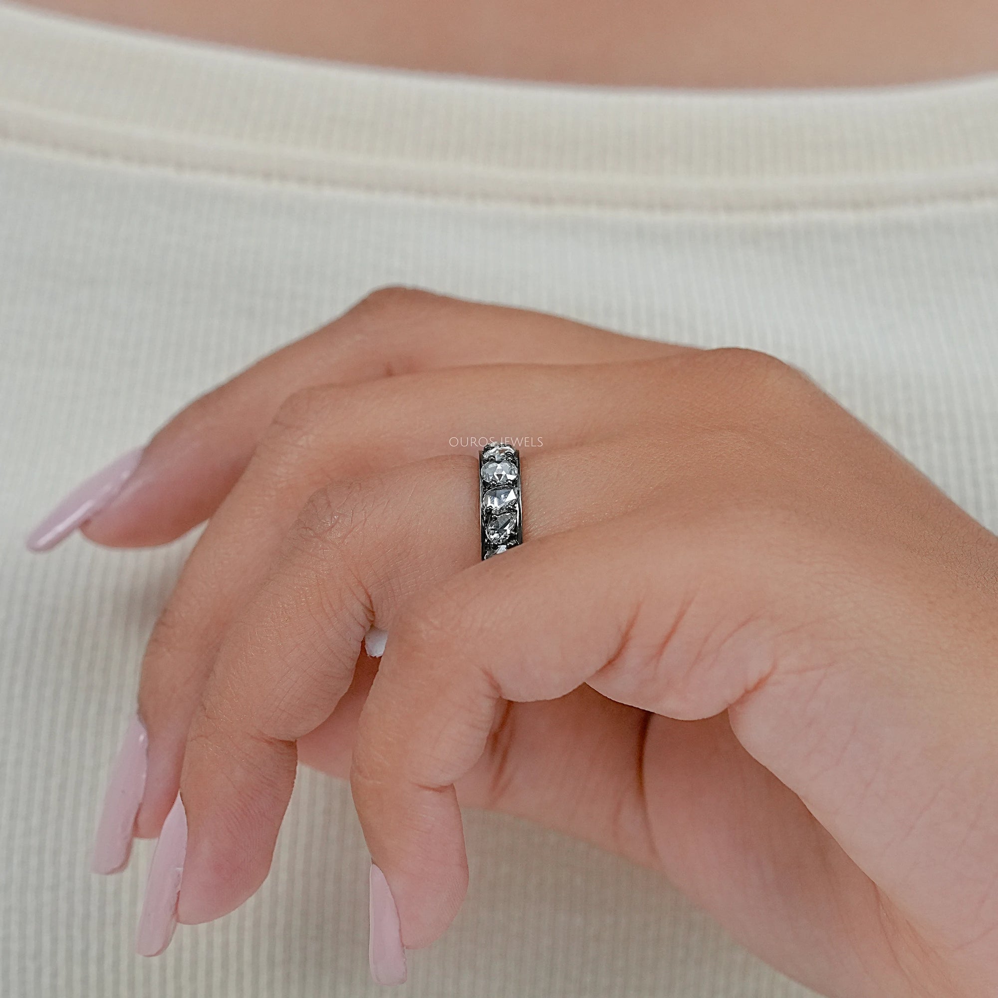 Rose Cut Diamond Eternity Wedding Band Rings
