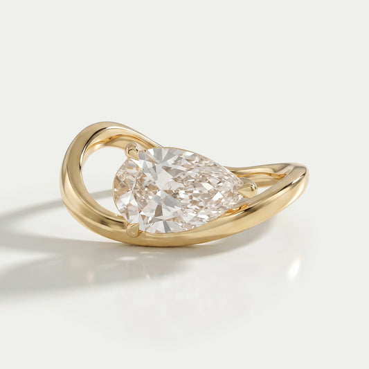 Pear Diamond Curved Solitaire Engagement Ring