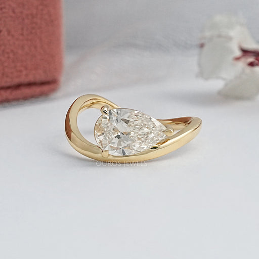 Pear Diamond Curved Solitaire Engagement Ring Ring