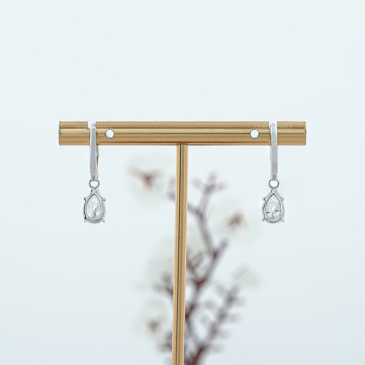 Pear Cut Lab Diamond Dangle Hoop Earrings Earrings