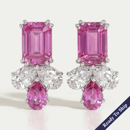 Lab Pink Emerald Gemstone Stud Earrings Earrings