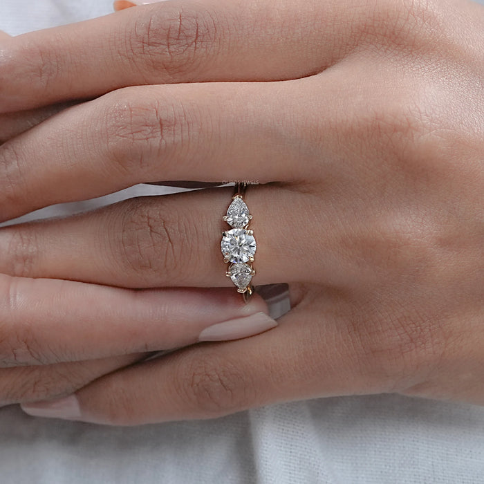 Bague de fiançailles avec 3 diamants de laboratoire à taille ronde