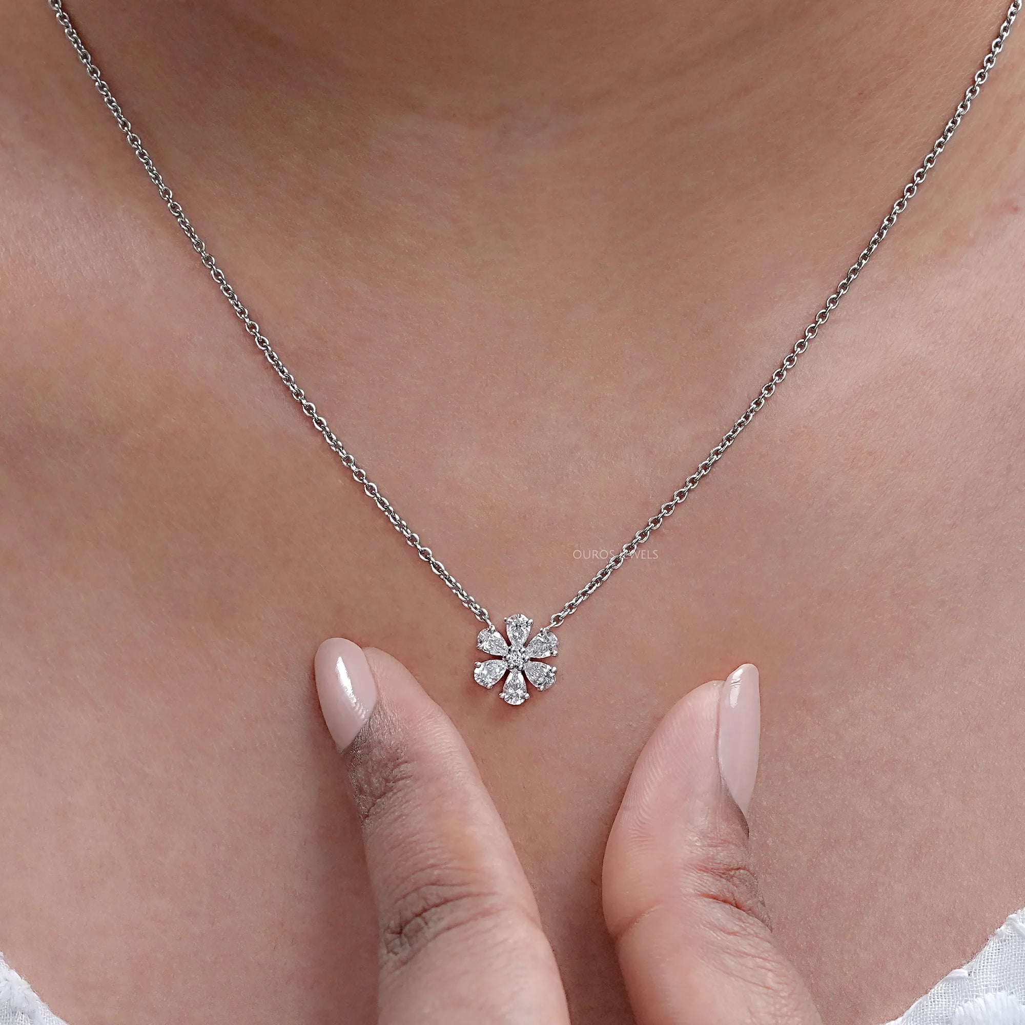 Pear Cut Lab Diamond Flower Pendant Necklaces