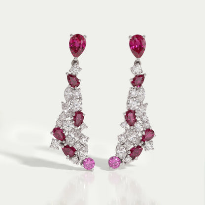 Red Ruby Pear Cut Gemstone Cluster Dangle Earrings Earring