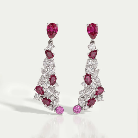 Red Ruby Pear Cut Gemstone Cluster Dangle Earrings Earring