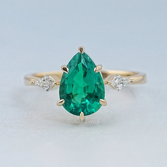 Green Pear And Kite Cut Three Stone Engagement Ring